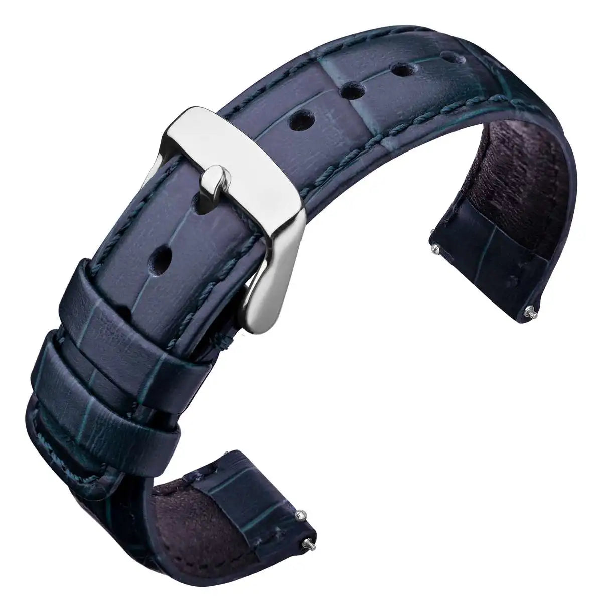 Quick Release Leather Watch Bands – 18mm/20mm/22mm/24mm Alligator Grain Calfskin Replacement Strap