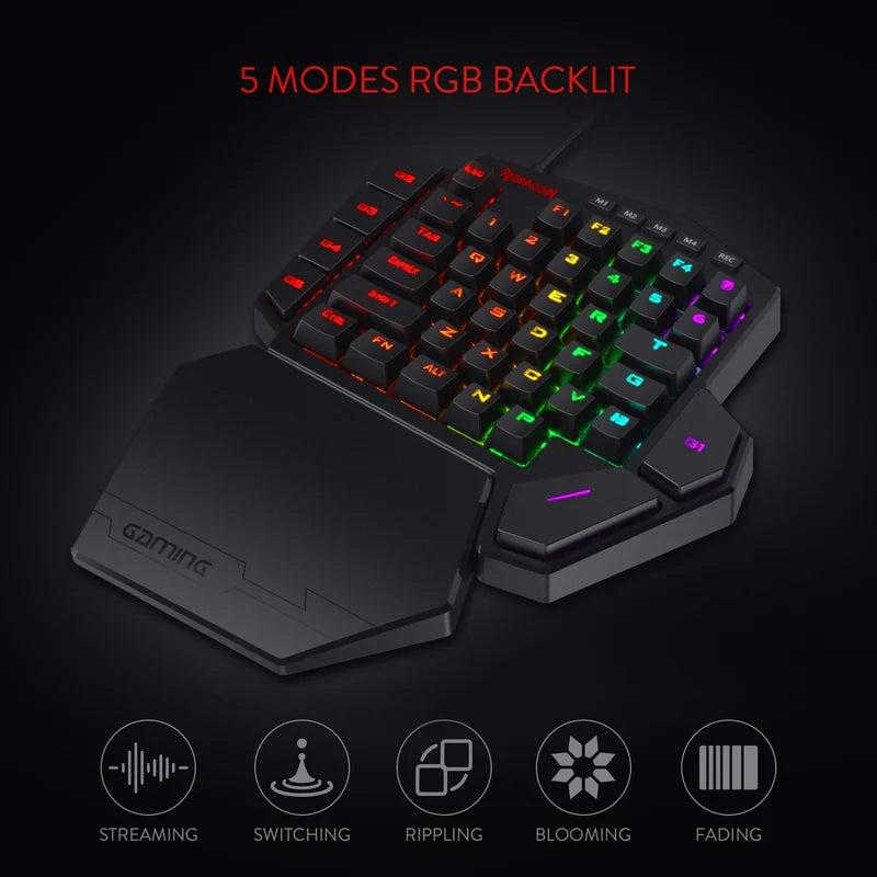 Redragon K585 DITI One-Handed RGB Mechanical Gaming Keyboard – 42 Keys, USB-C Type-C, Wrist Rest, Hot-Swappable Pro Gaming Keypad