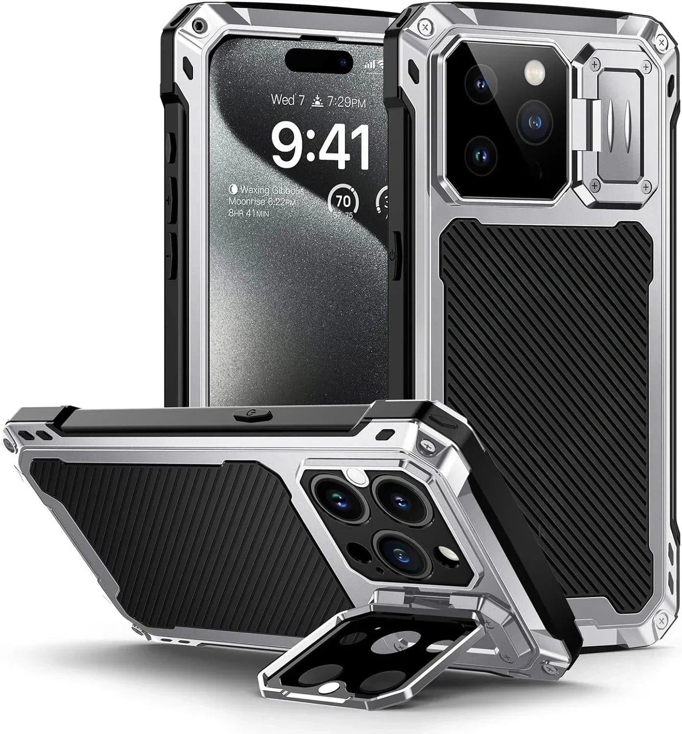 Aluminum Magnetic Shockproof Case for iPhone 16/15/Plus/14 Pro Max — Heavy-Duty Armor Cover with Screen Protector, Lens Stand