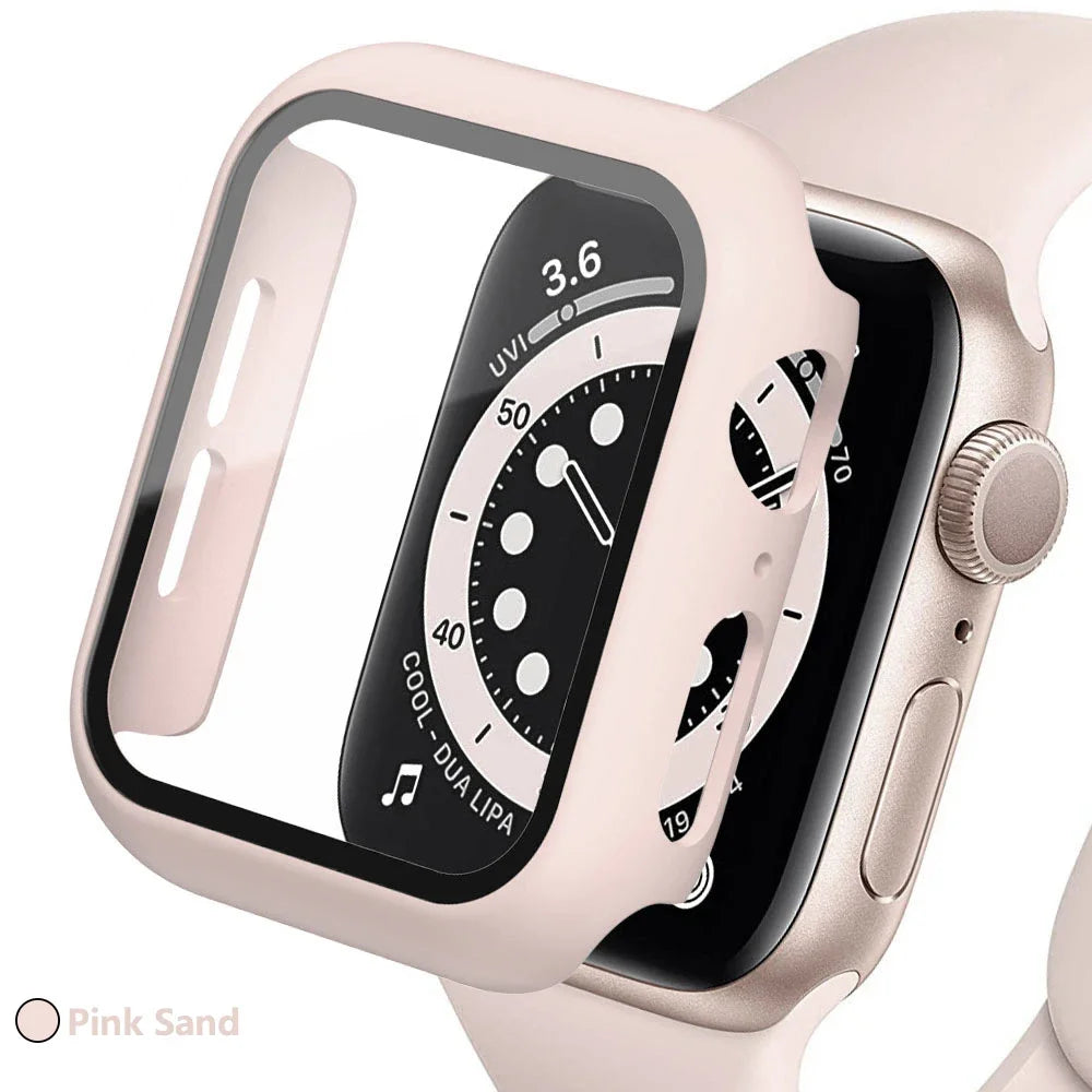Tempered Glass Screen Protector + Case Cover for Apple Watch Ultra/SE (Series 3–8) – 41mm/44mm/45mm/49mm Compatible,  Watch Case Protector