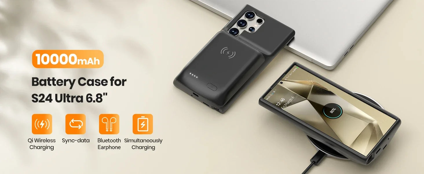 Samsung Galaxy S24 Ultra / S24 Plus Battery Case 10000mAh – Fast Power Bank Charger Cover, 6.8" Phone Battery Pack Case