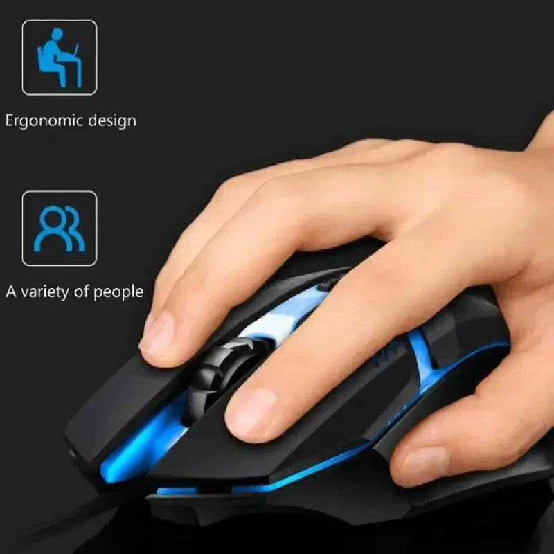 Ergonomic Wired Gaming Mouse — USB RGB Mause with LED Buttons, Silent for PC/Laptop