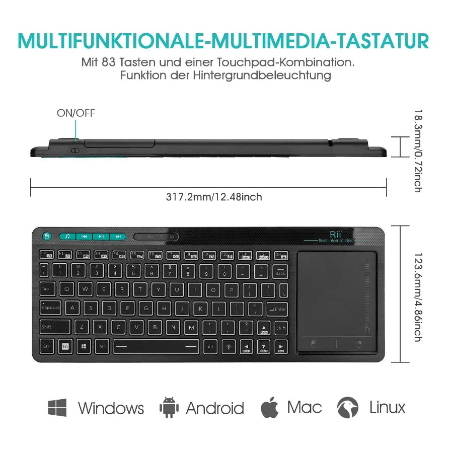 Wireless Multimedia Keyboard with RGB Backlit Keys & Large Multi-Touch