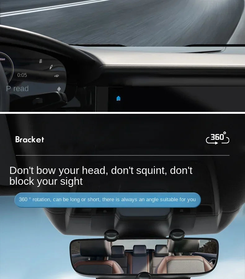 360° Rotation Rearview Mirror Phone Mount – Stable Gripper Car Bracket for GPS/Navi, Compatible with iPhone, Samsung, Xiaomi