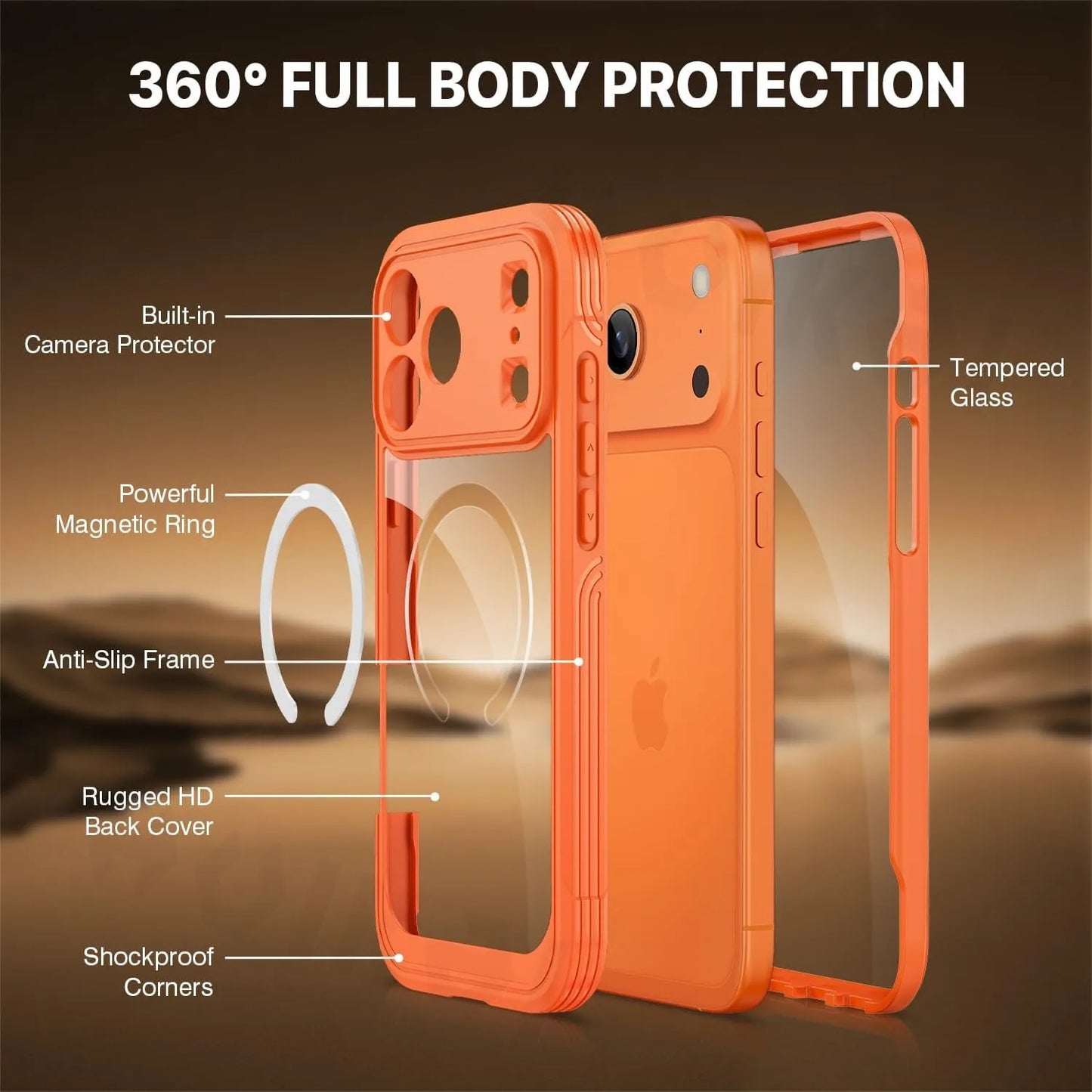 Magnetic Military-Grade Rugged Case for iPhone 17 Pro Max / 17 Pro / 17 Air — Built-In Screen Protector and Durable Body Protection