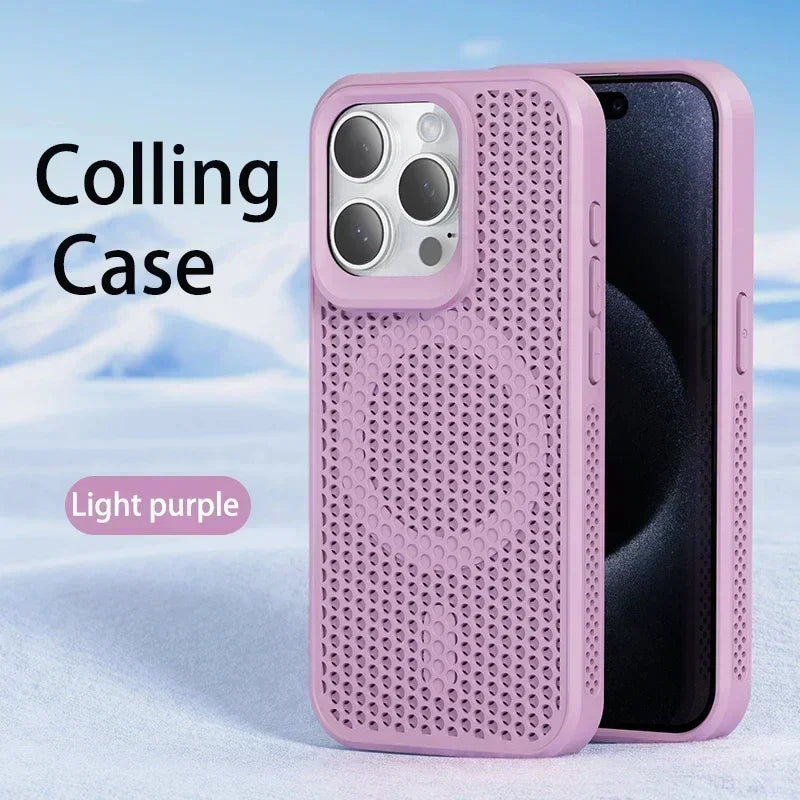 Cooling Phone Case for iPhone 17/16/15/14/13/12 Pro/Max – Breathable Hard Back, Magnetic MagSafe