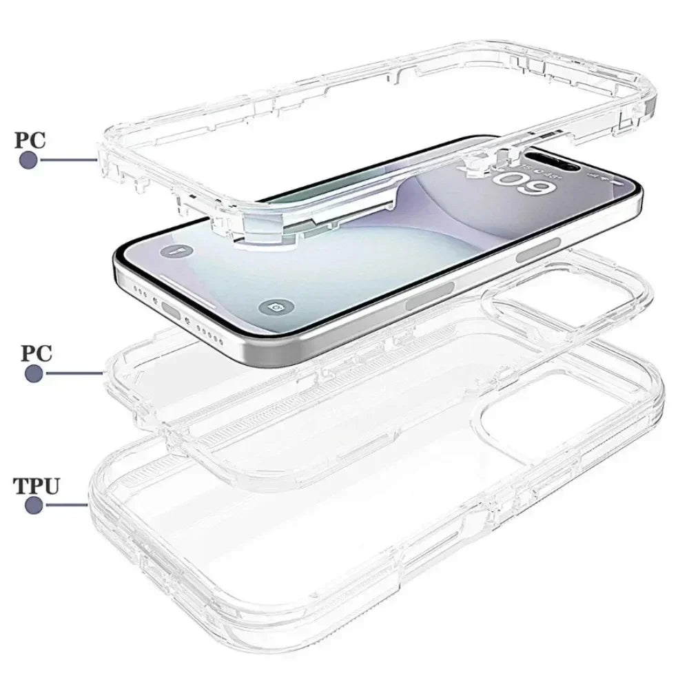 3-in-1 Hybrid Armor Phone Case for iPhone 16E/16/15/14/Plus/13/12/11 Pro Max | Shockproof Rugged Protection Cover