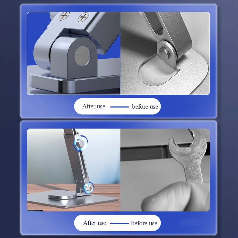 Aluminum Tablet Stand & Desk Riser – 360° Rotatable, Multi-Angle Height Adjustable