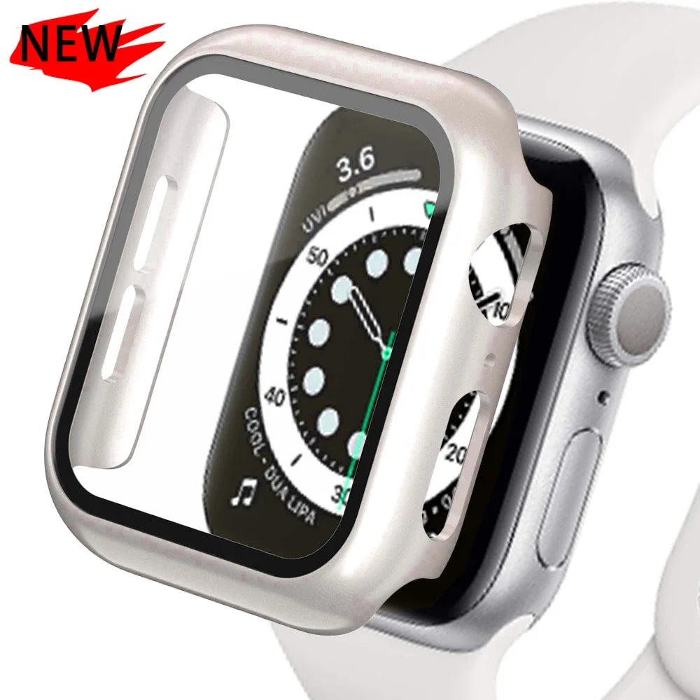 Tempered Glass Screen Protector + Case Cover for Apple Watch Ultra/SE (Series 3–8) – 41mm/44mm/45mm/49mm Compatible,  Watch Case Protector