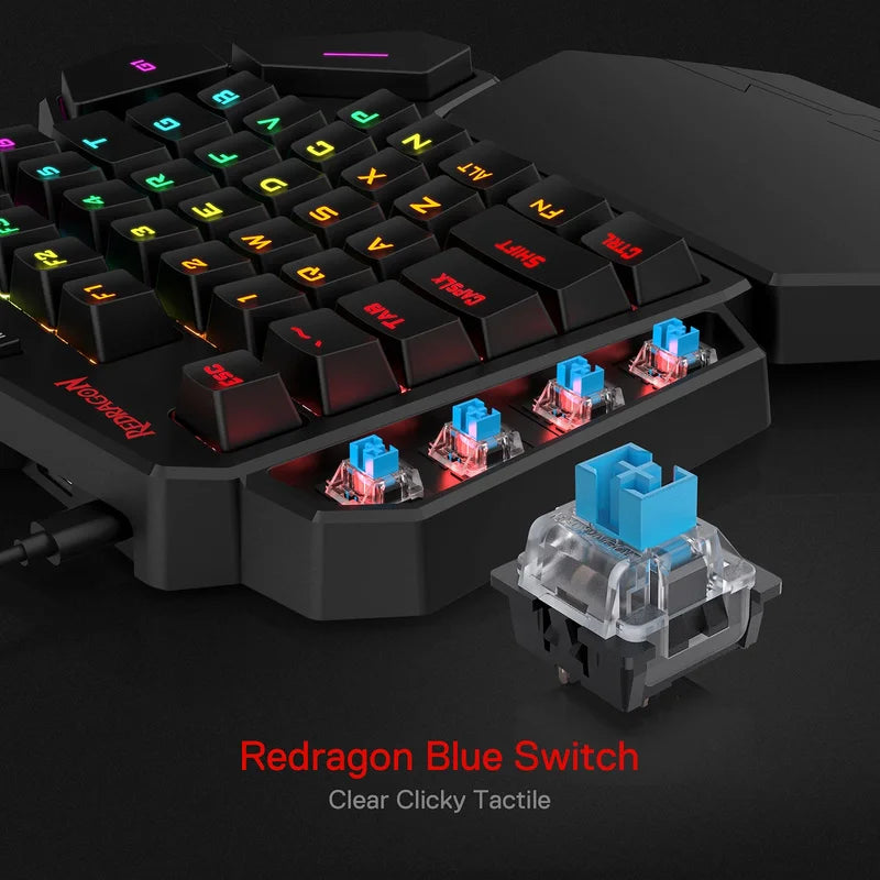 Redragon K585 DITI One-Handed RGB Mechanical Gaming Keyboard – 42 Keys, USB-C Type-C, Wrist Rest, Hot-Swappable Pro Gaming Keypad