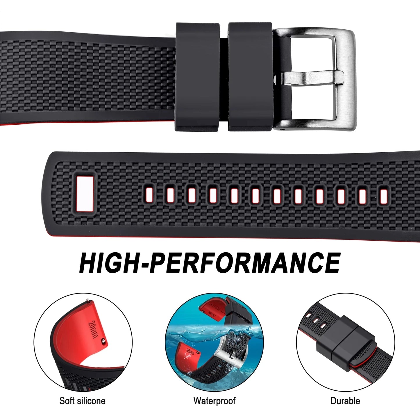 Silicone Smartwatch Bands – 18mm/20mm/22mm Quick Release Rubber Strap for Men & Women, Soft Replacement