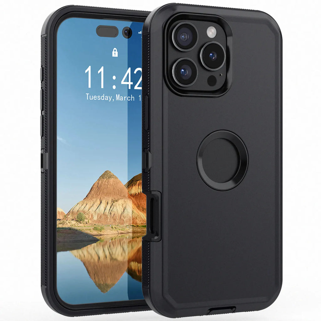 Black Heavy Duty Shockproof Phone Case for iPhone 16 Pro Max / 16 Plus / 16 Pro