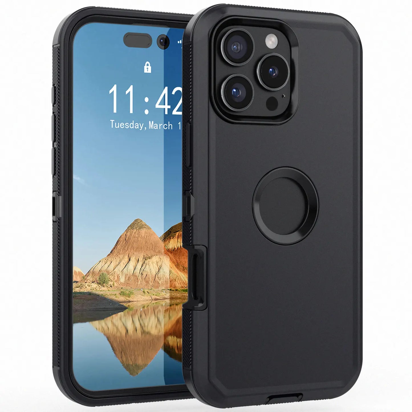 Black Heavy Duty Shockproof Phone Case for iPhone 16 Pro Max / 16 Plus / 16 Pro