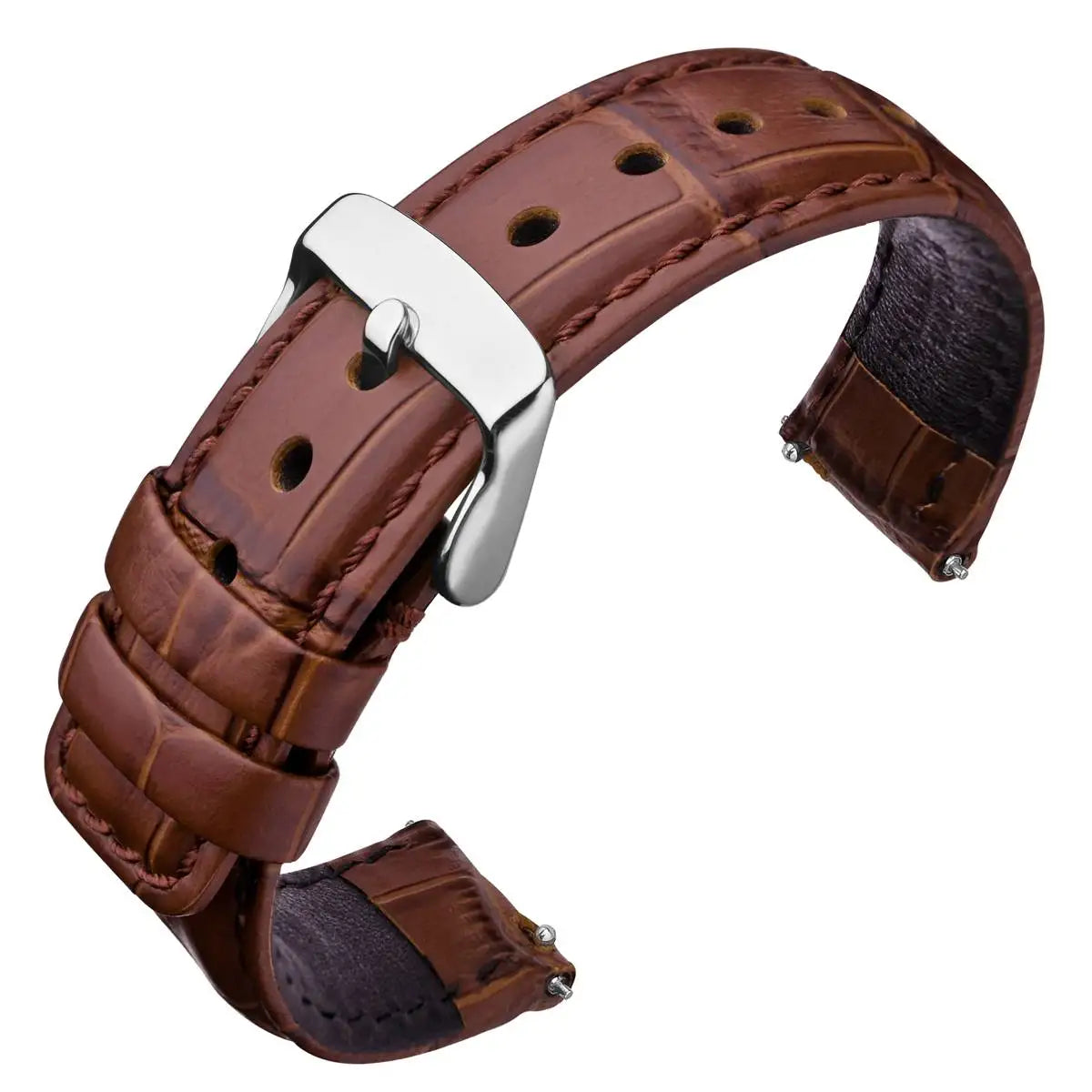 Quick Release Leather Watch Bands – 18mm/20mm/22mm/24mm Alligator Grain Calfskin Replacement Strap