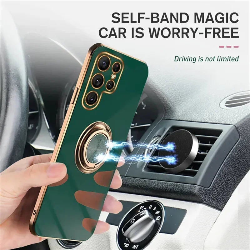 Plated Ring Holder Protective Case for Samsung Galaxy S25 Edge / S24/S23/S22/S21/S20 FE / Note 20 Ultra (Shockproof)