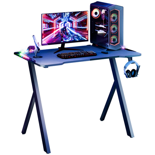 RGB Lighted Adjustable Gaming Desk – Large Standing Desk for Gaming/Work, and Home Office