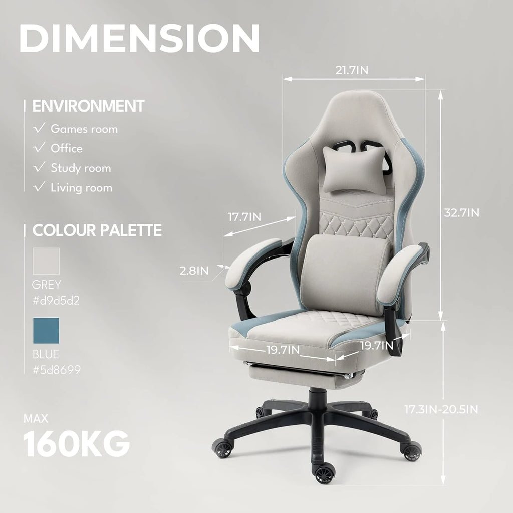 Grey Gaming Chair – Breathable Fabric Office Chair