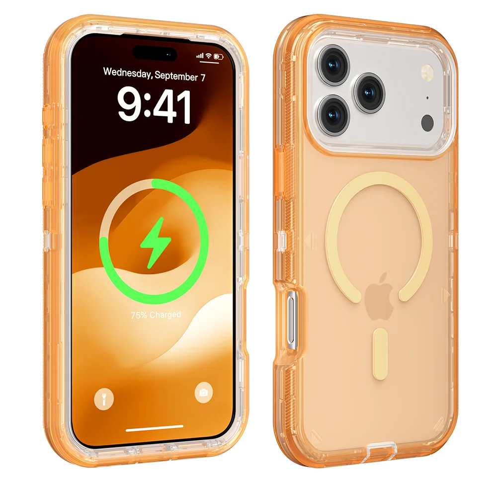 Rugged Armor Clear Case for iPhone 17/16/15/14/Plus/13/12 Pro Max | Magnetic Wireless Charging | Enhanced Shockproof Cover