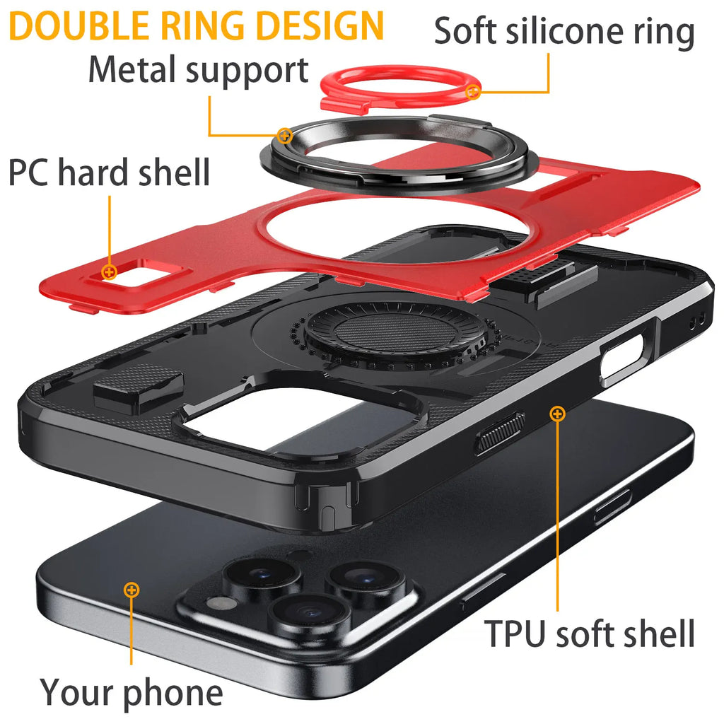 Red Hybrid Shockproof Phone Case for iPhone 16 / 16 Plus / 16 Pro / 16 Pro Max