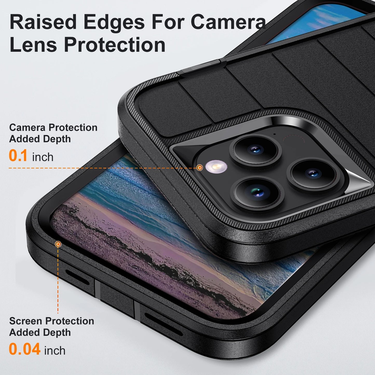 Black 3-Layer Heavy Duty Protective Phone Case for iPhone 15 / 15 Plus / 15 Pro / 15 Pro Max 5G