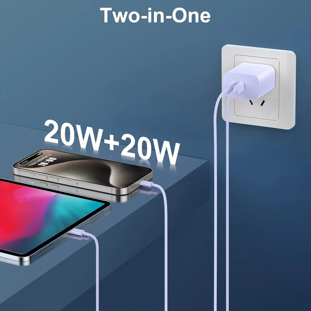 Fast Charge Kit for iPhone – 3-Pack 40W Dual USB-C Wall Chargers with 6ft Lightning Cables (12/13/11/XR/XS)