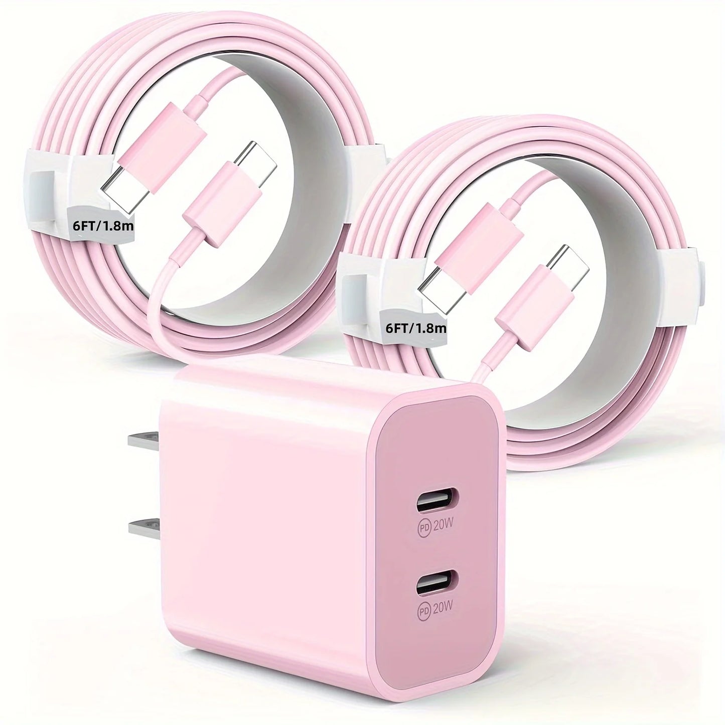 Phone 17/16/15/Charger Set – 2-Pack 40W Dual-Port USB-C Block + 2 x 6 ft USB-C Cables (iPad Pro compatible)