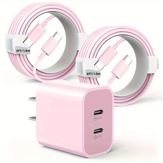 Phone 17/16/15/Charger Set – 2-Pack 40W Dual-Port USB-C Block + 2 x 6 ft USB-C Cables (iPad Pro compatible)