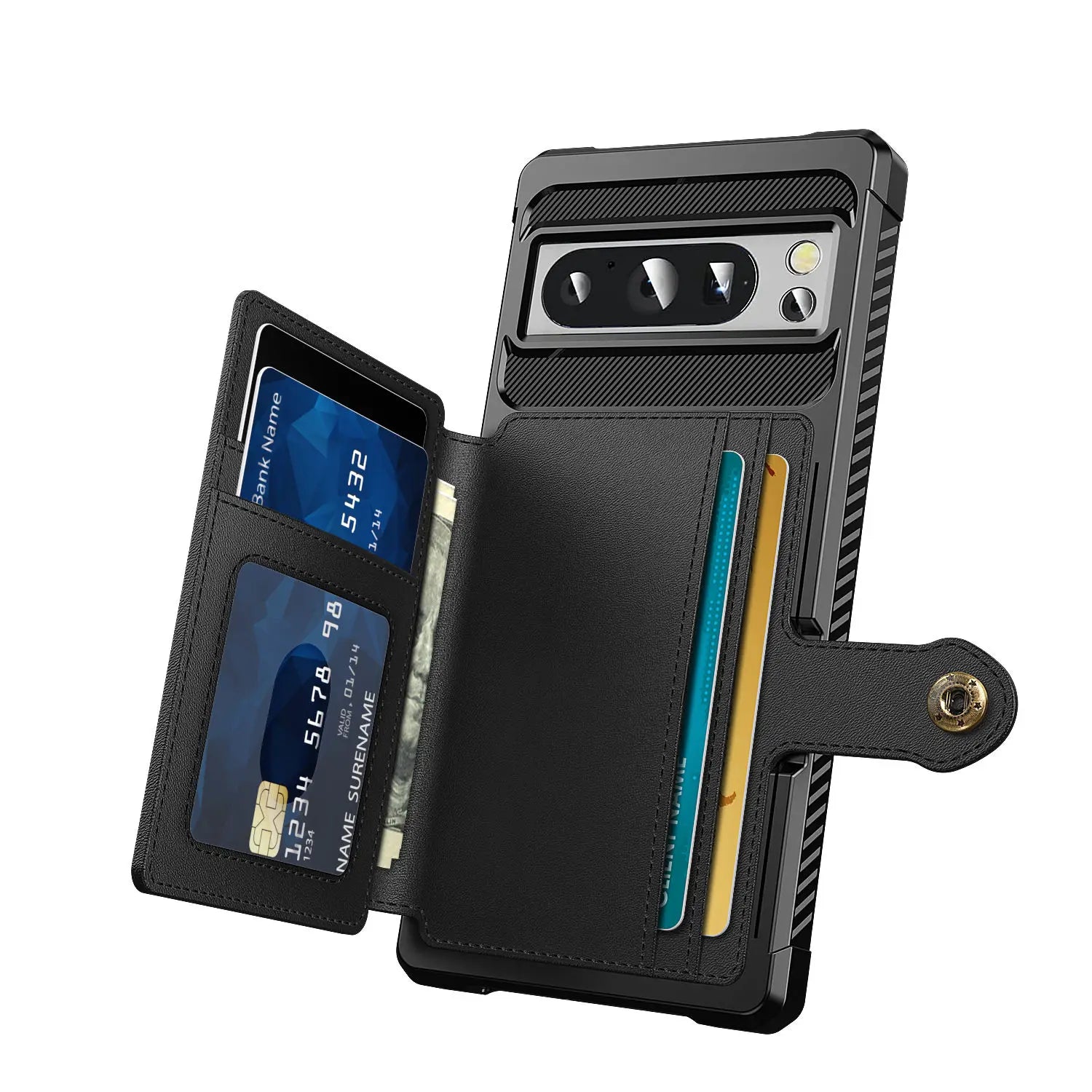 Rugged Leather Flip Wallet Case with Card Holder for Google Pixel 7 Pro, 7A, 8 Pro, and 8 — Heavy-Duty Shockproof Protective Cover
