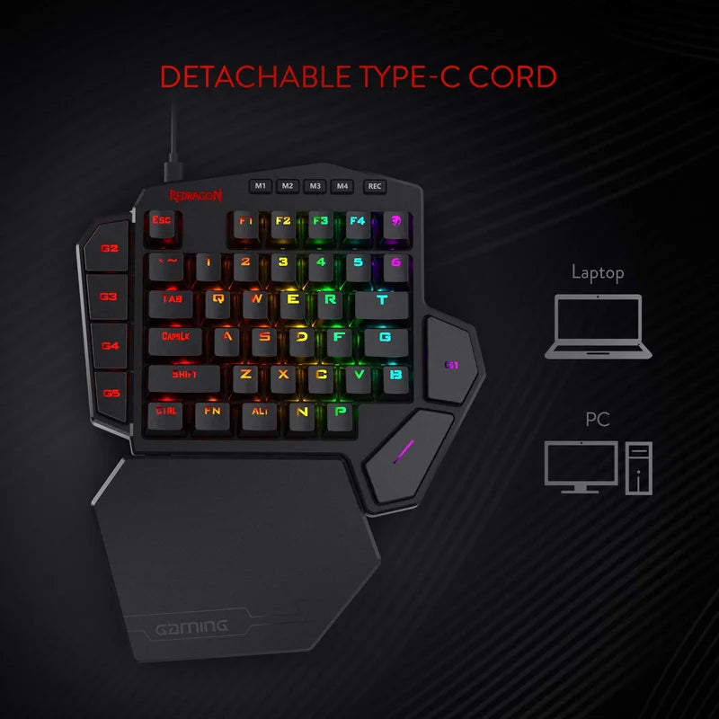 Redragon K585 DITI One-Handed RGB Mechanical Gaming Keyboard – 42 Keys, USB-C Type-C, Wrist Rest, Hot-Swappable Pro Gaming Keypad