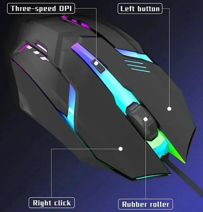 Ergonomic Wired Gaming Mouse — USB RGB Mause with LED Buttons, Silent for PC/Laptop
