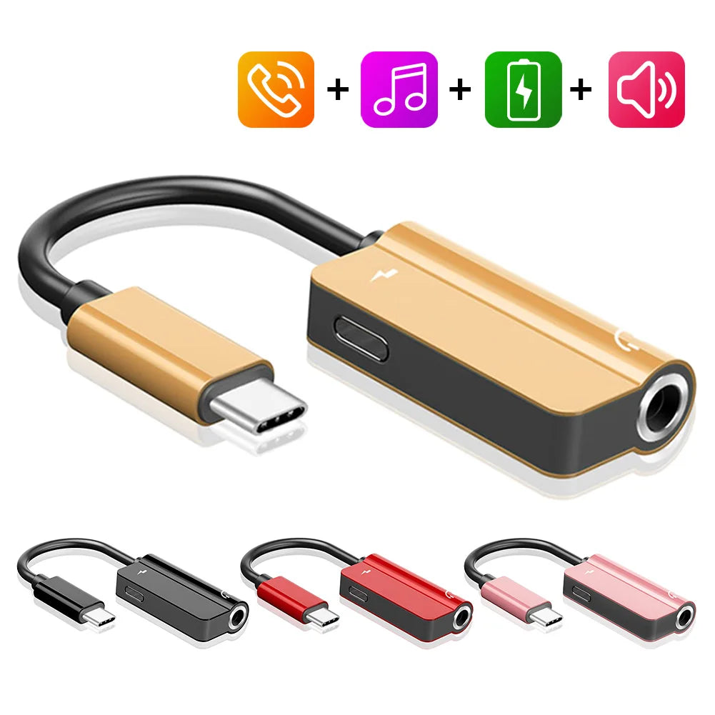 Type-C to 3.5mm Audio Converter – 2-in-1 USB-C Splitter for Headphones & AUX, Compatible with Xiaomi, Huawei, P Series