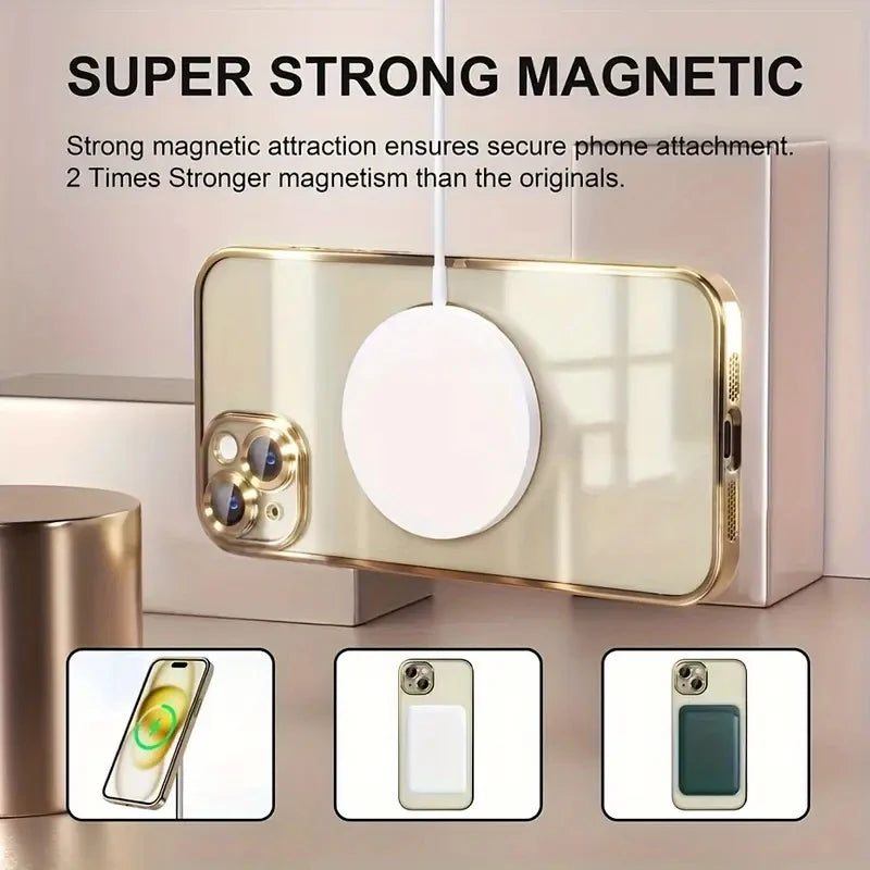 Transparent Crystal Magnetic Wireless Charging Phone Case For iPhone 16 15 14 13 12 11 Pro Max Cases Clear Soft Protective Cover