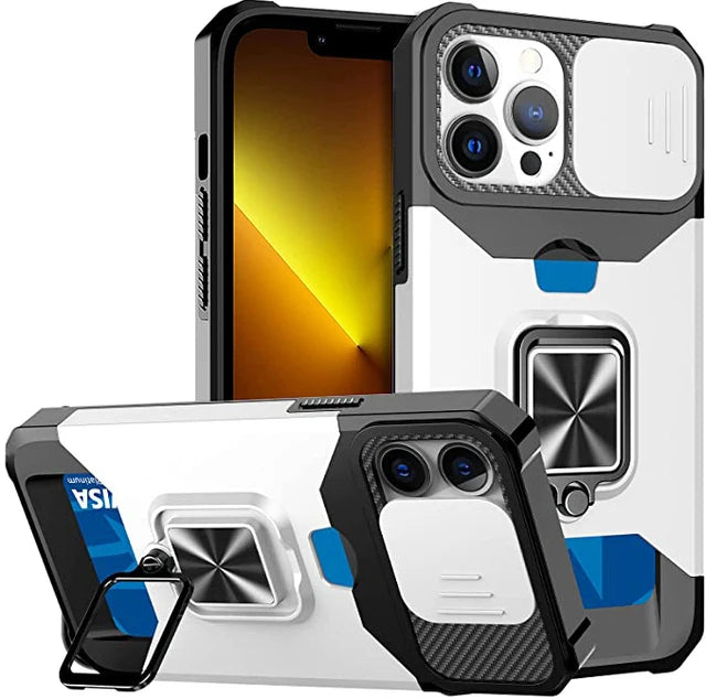 Rugged Protective Case for iPhone 17/16/15/14/13/12 Pro/Max/Plus/8/7 Plus Mini — Sliding Camera Shield & Card Holder Clip
