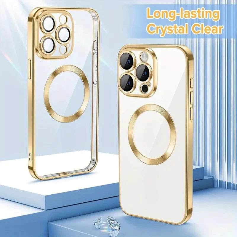 Transparent Crystal Magnetic Wireless Charging Phone Case For iPhone 16 15 14 13 12 11 Pro Max Cases Clear Soft Protective Cover