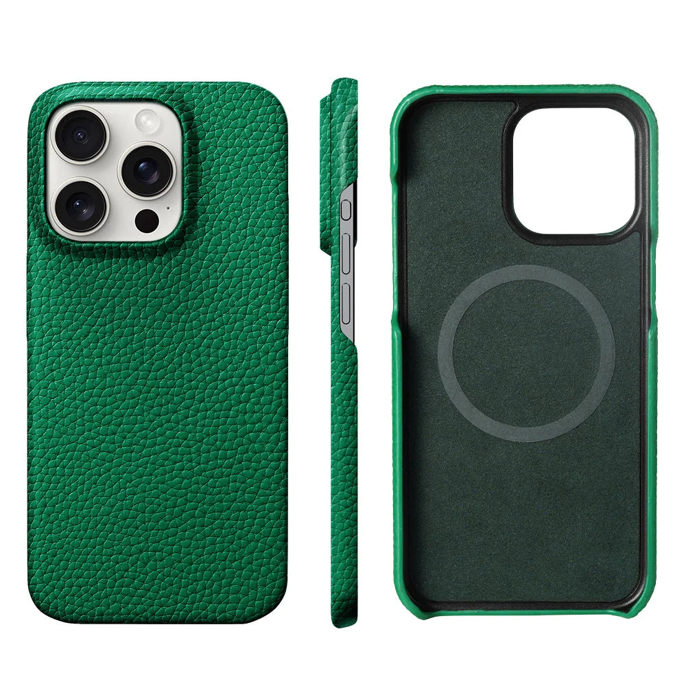 Luxury MagSafe Leather Case for iPhone 17/16/15 Pro Max Air – Cowhide Magnetic Cover