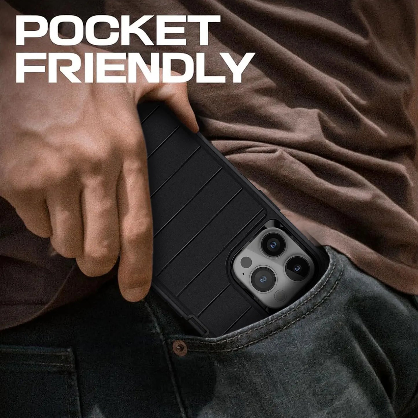 Black 3-Layer Heavy Duty Protective Phone Case for iPhone 15 / 15 Plus / 15 Pro / 15 Pro Max 5G