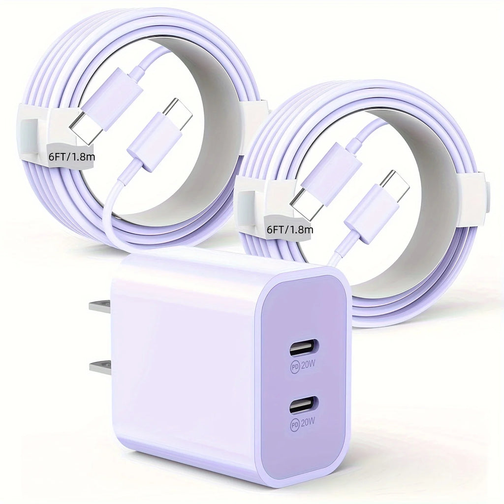 Phone 17/16/15/Charger Set – 2-Pack 40W Dual-Port USB-C Block + 2 x 6 ft USB-C Cables (iPad Pro compatible)