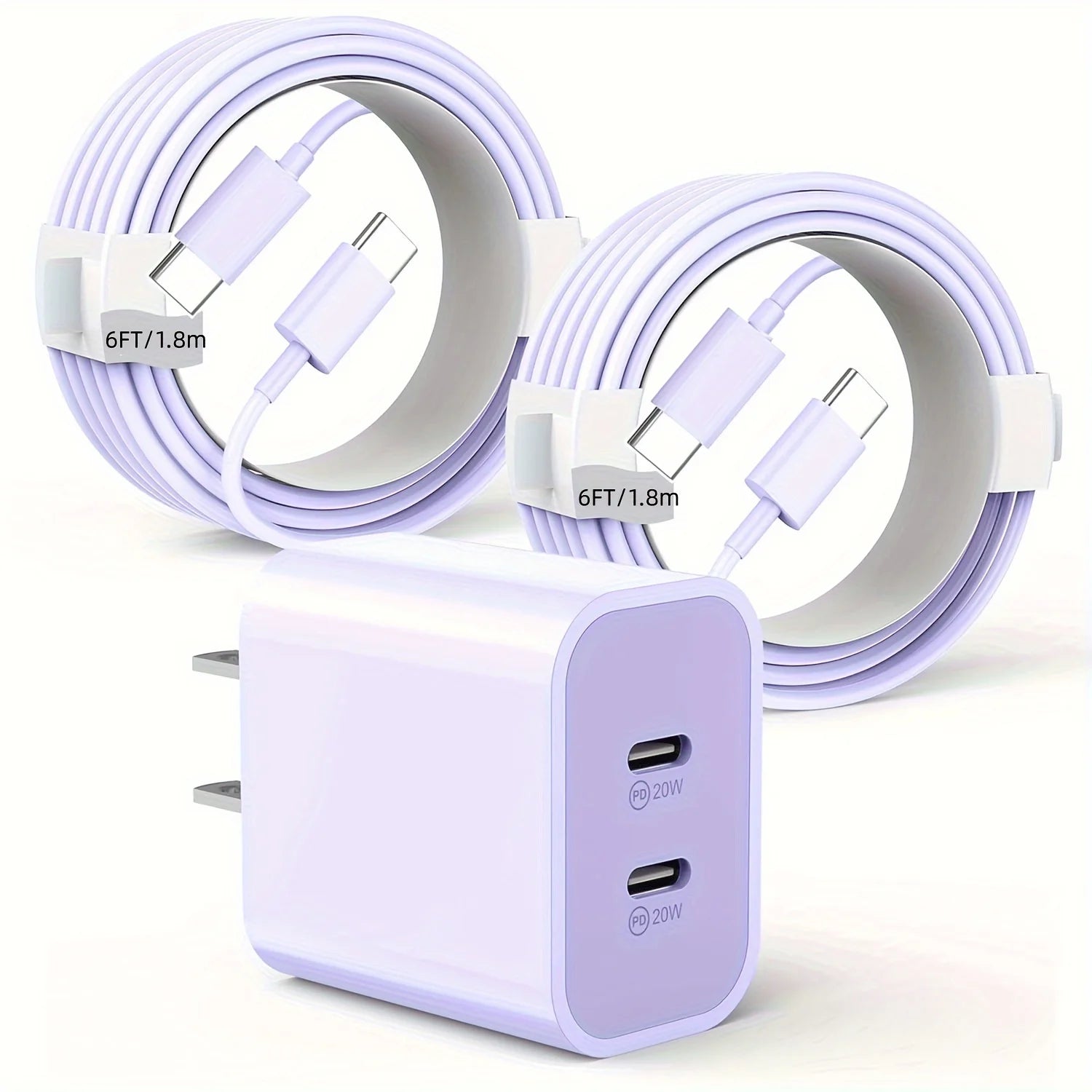 Phone 17/16/15/Charger Set – 2-Pack 40W Dual-Port USB-C Block + 2 x 6 ft USB-C Cables (iPad Pro compatible)