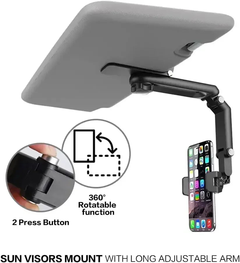 360°-Rotating Sun Visor Car Phone Clip Holder – Installation-Friendly Bracket for GPS & Mobile Devices, Vehicle Mount