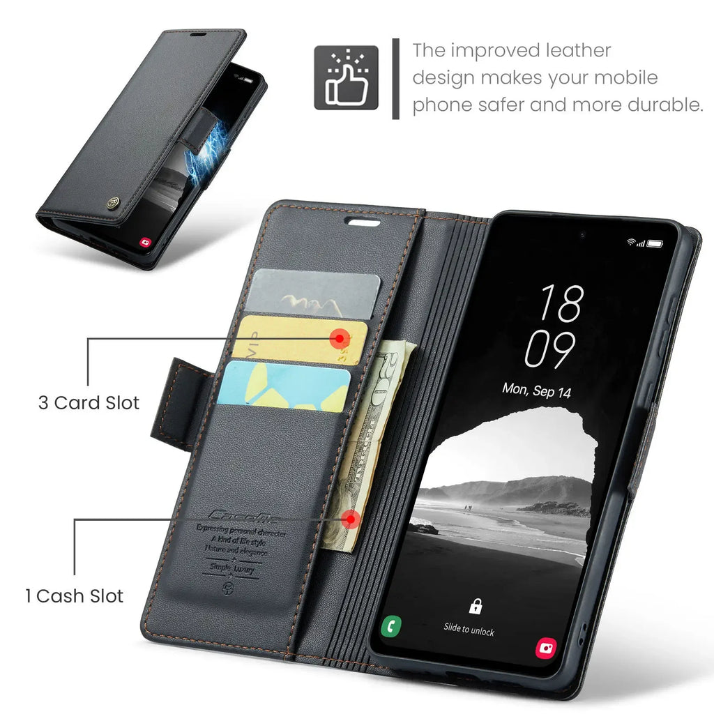 Samsung Galaxy A55 5G / A35 / A25 / A05S (2024) Wallet Case – Card Holder, RFID Blocking, Durable Leather Kickstand Phone Cover