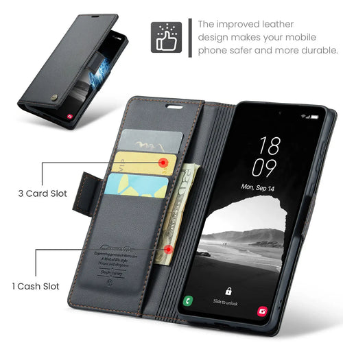 Samsung Galaxy A55 5G / A35 / A25 / A05S (2024) Wallet Case – Card Holder, RFID Blocking, Durable Leather Kickstand Phone Cover