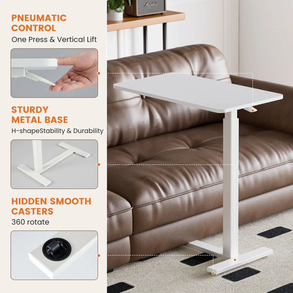 Height-Adjustable Overbed Table: Hidden Wheels & Laptop Desk