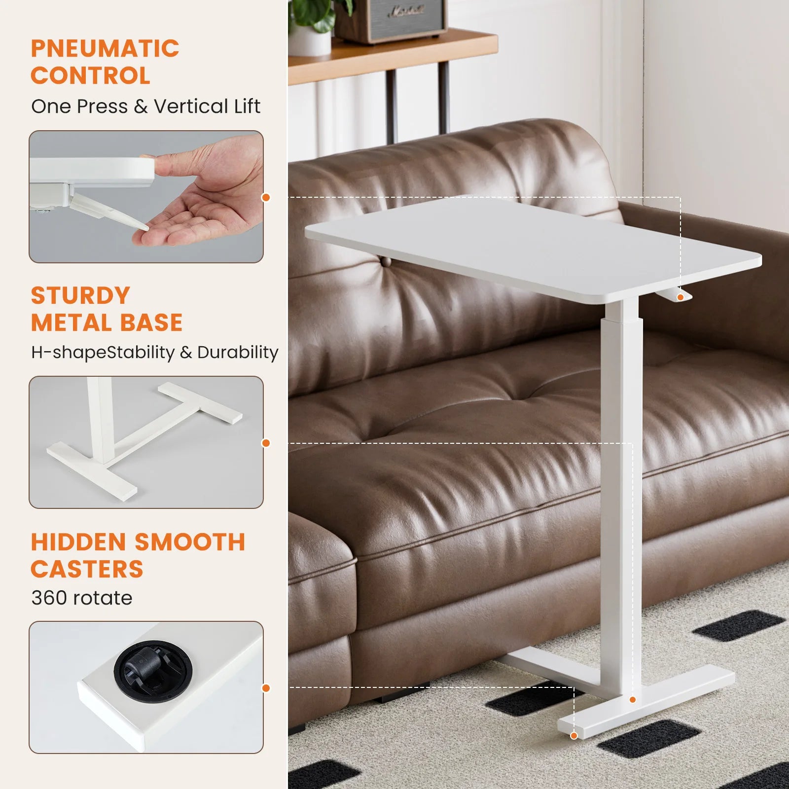 Height-Adjustable Overbed Table: Hidden Wheels & Laptop Desk