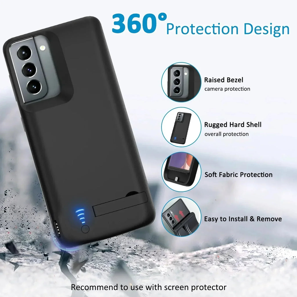 Samsung Galaxy Battery Case 10000mAh – for S10/S20/S21/S22+/ Ultra and Note 8–10 – Power Bank Paddle Back Cover
