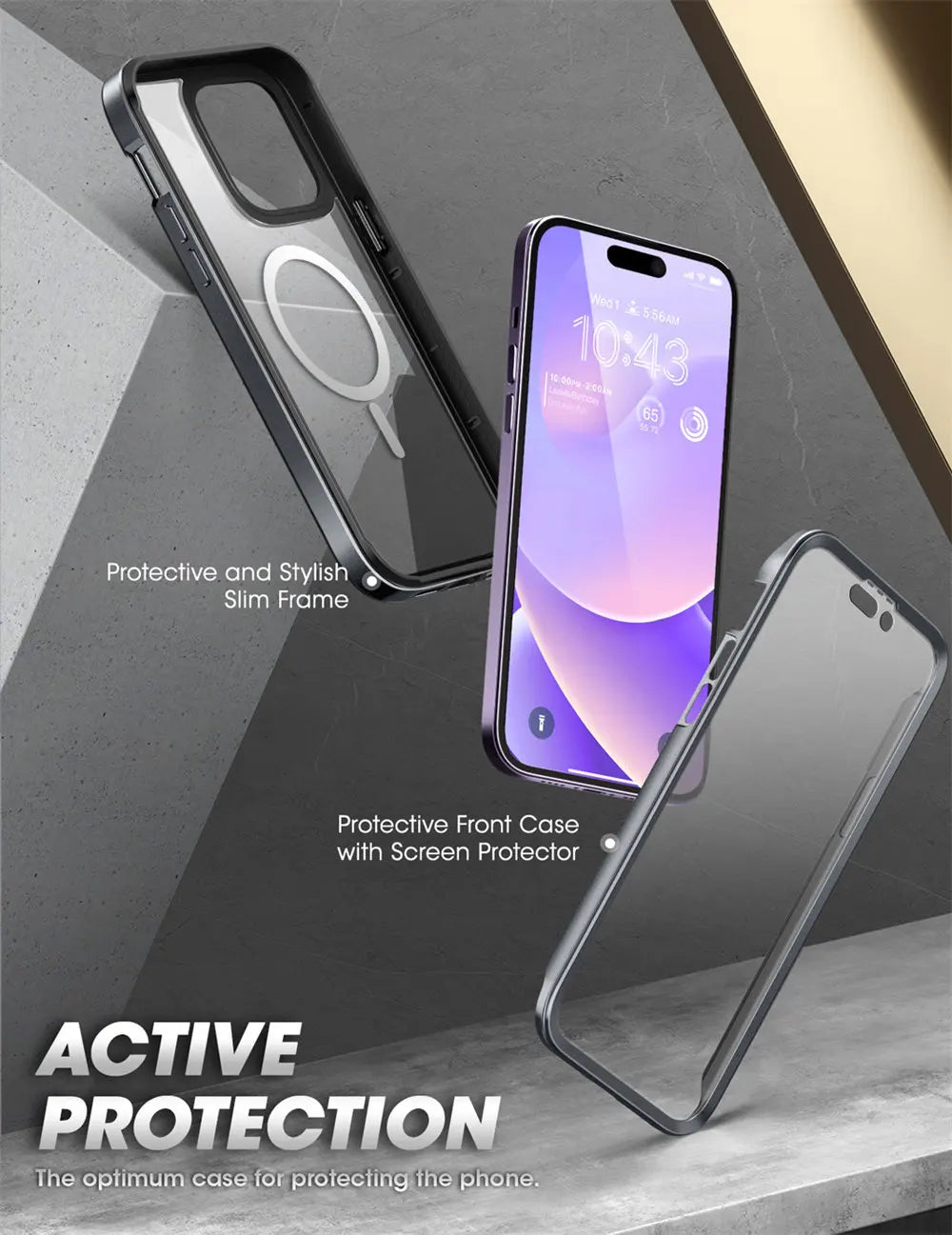 iPhone 14 Pro Case 6.1" (2022 Release) UB Edge Mag Slim Frame Clear Protective Case with Built-in Screen Protector