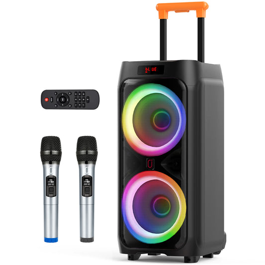 Portable Bluetooth Karaoke Machine with 2 Wireless Microphones