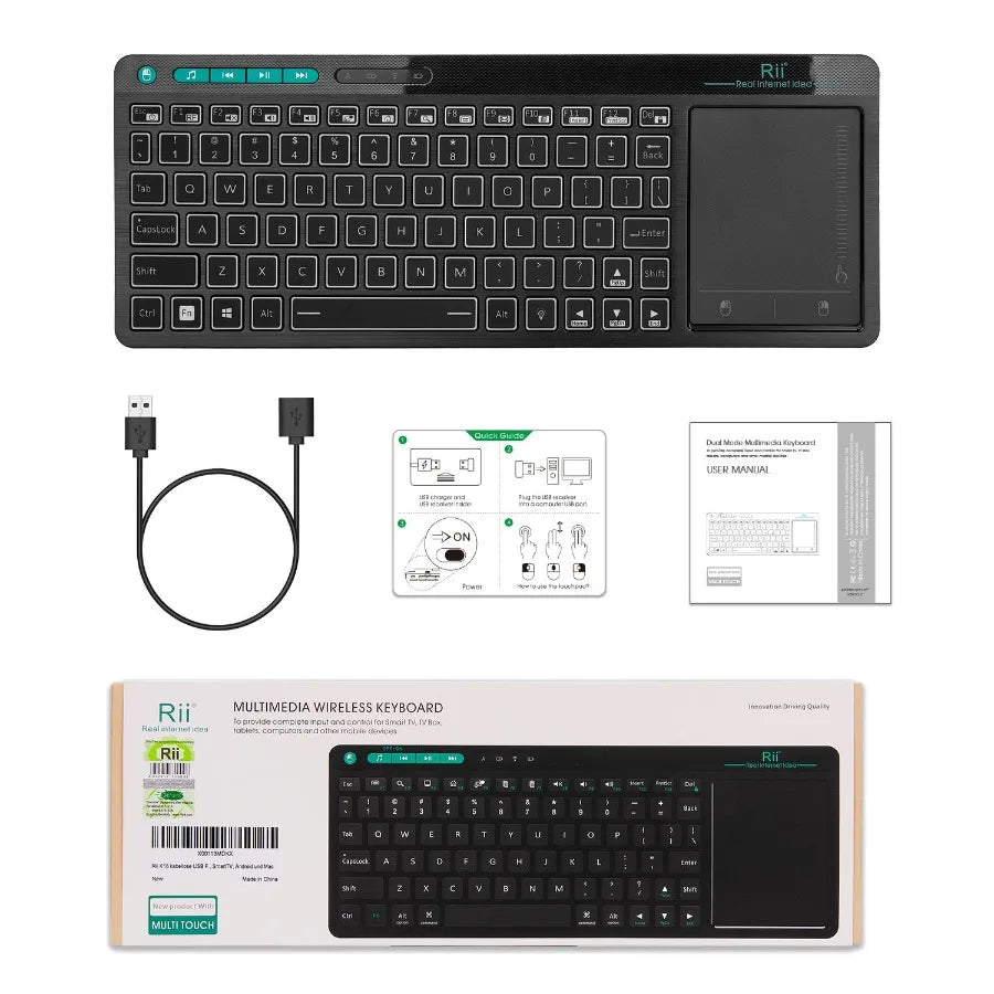 Wireless Multimedia Keyboard with RGB Backlit Keys & Large Multi-Touch