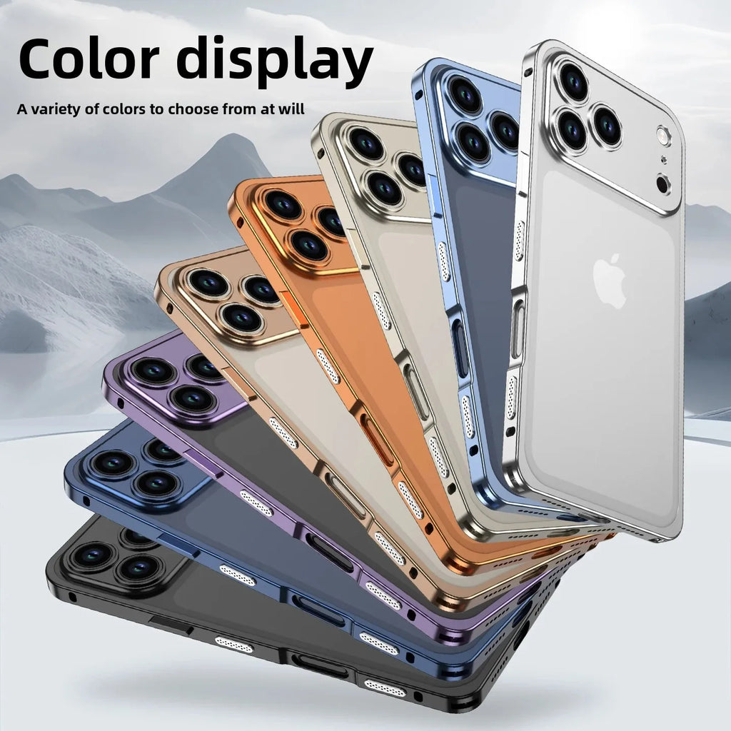 Luxury Original-Color Rugged Aluminum Alloy Slim Frame Case for iPhone 17 Pro Max / 17 Pro / 17 Air – Heat Dissipation, Anti-Drop Protective Cover