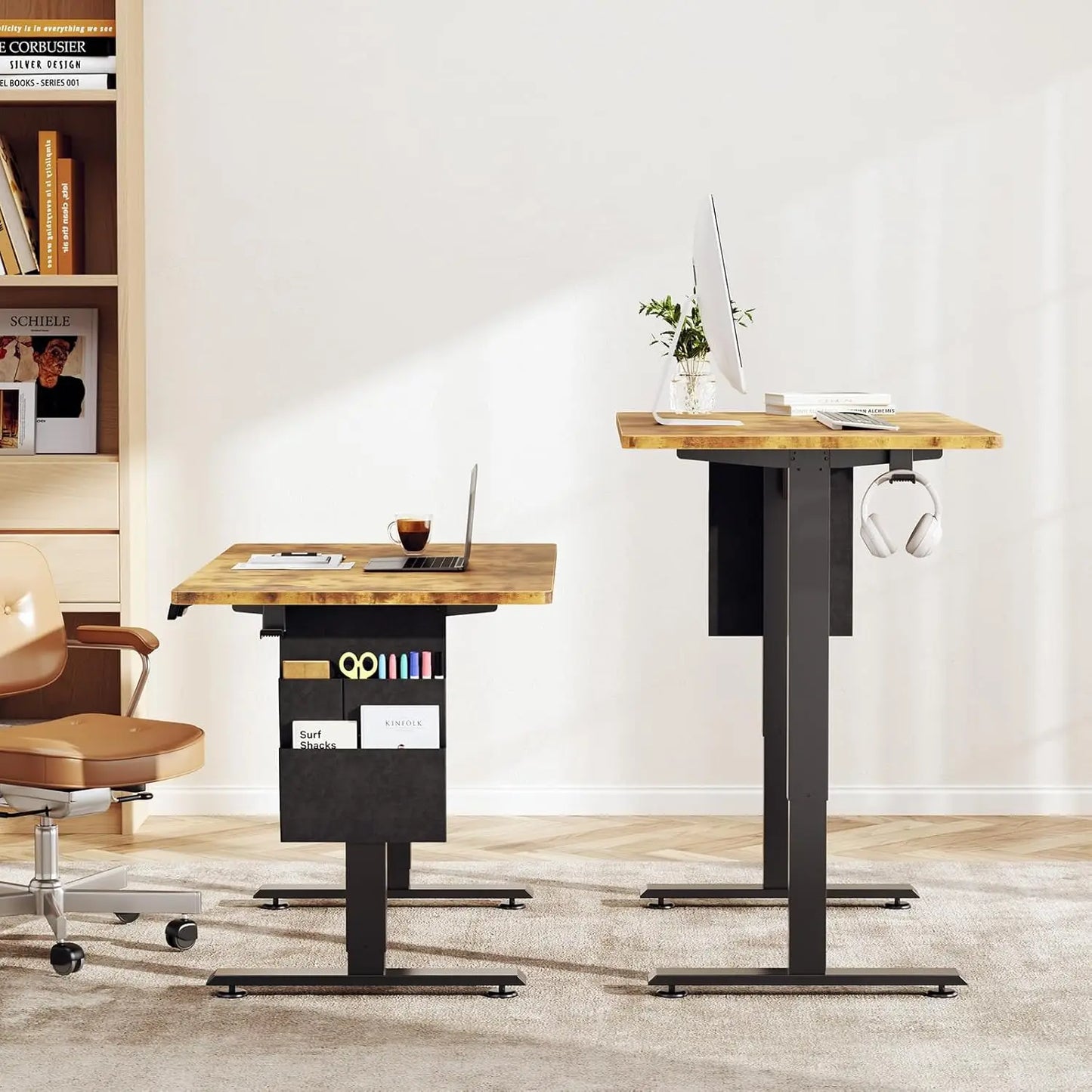 Whole piece 47.2" x 27.6" Standing Desk, 1" Thick, Electric Adjustable Height with Side Storage Pocket