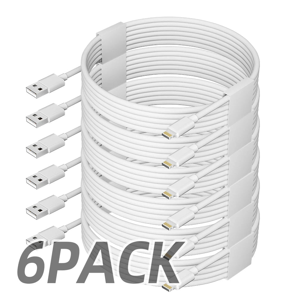 6-Pack 6ft Fast Charging USB to Lightning Cables Compatible with iPhones